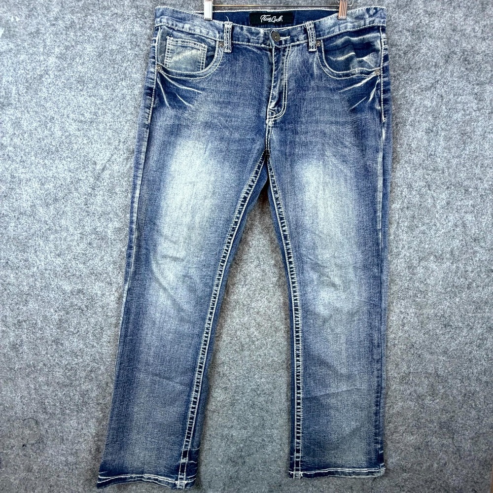 True Luck Jeans Mens 34 Blue Denim Y2K Straight‎ Streetwear
